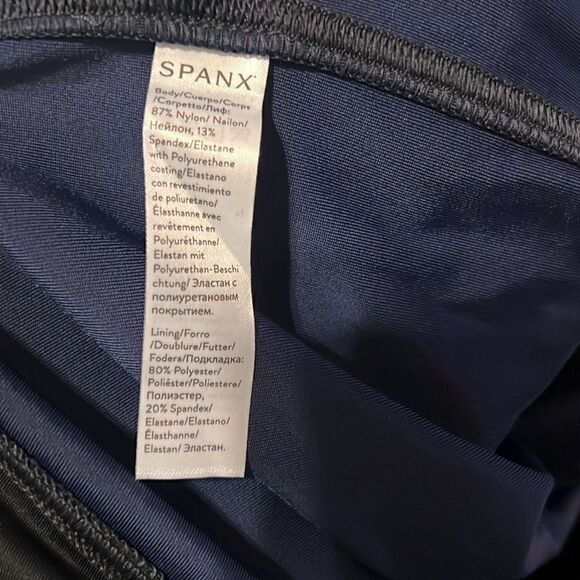 Spanx Faux Leather Leggings Navy Blue Elastic Waist Pull-On Compression Sz XL - Picture 7 of 7